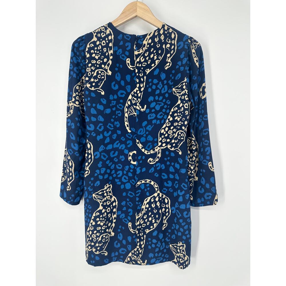 Lilly Pulitzer 100% Silk Tyra Leopard Print Long Puff Sleeve Shift Dress Mini - Picture 7 of 16